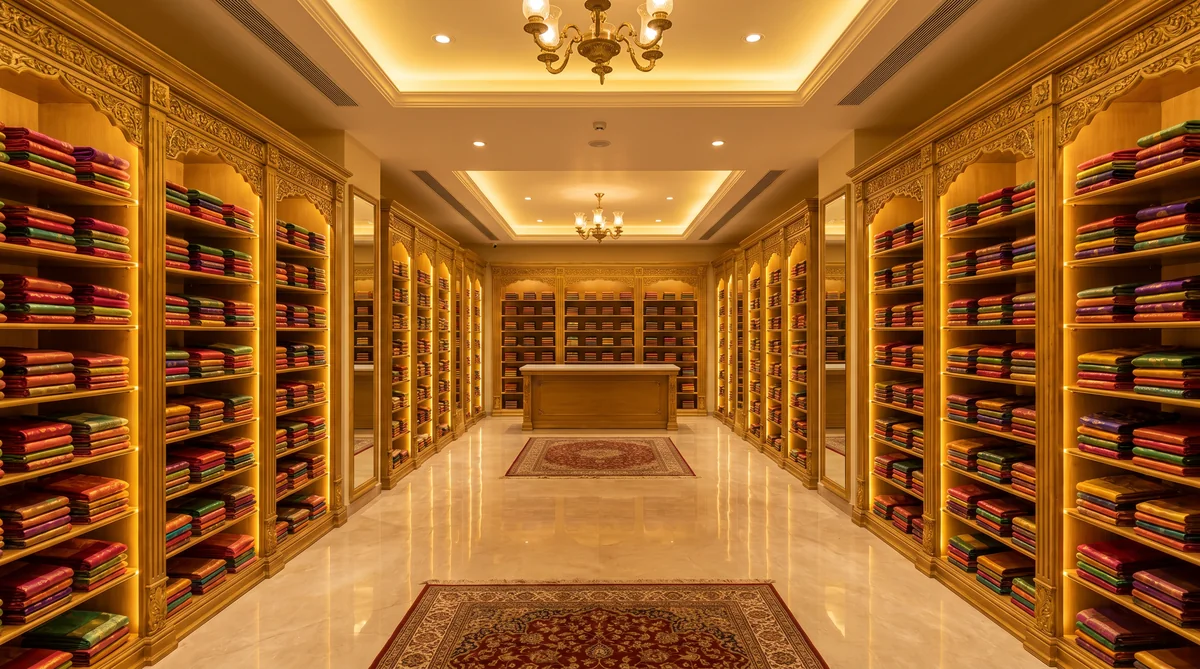 Seematti silk saree showroom interior, Mayiladuthurai